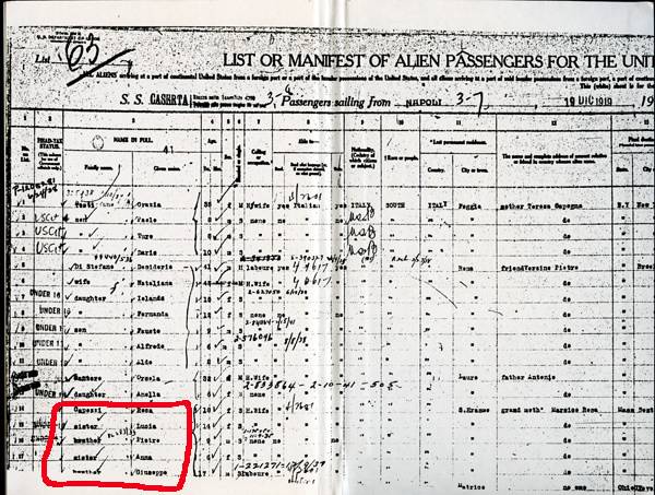 The S.S. Casrrta Ships Manifest Sailing From Napoli