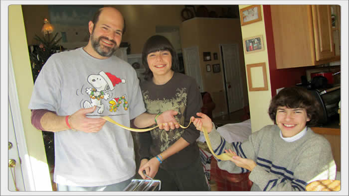 dad and boys making ravioli