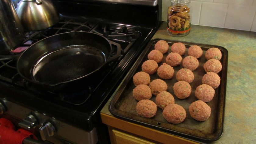 Meatballs Frying In The Salt Pork Grease