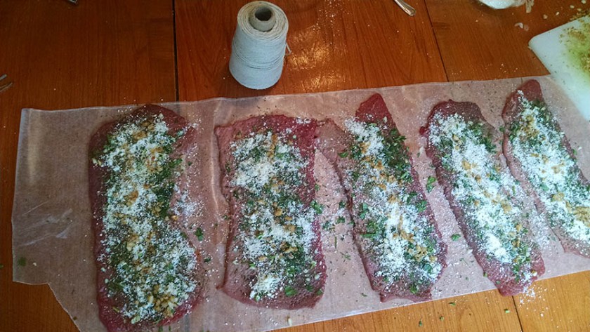 Preparing the Braciole filling.
